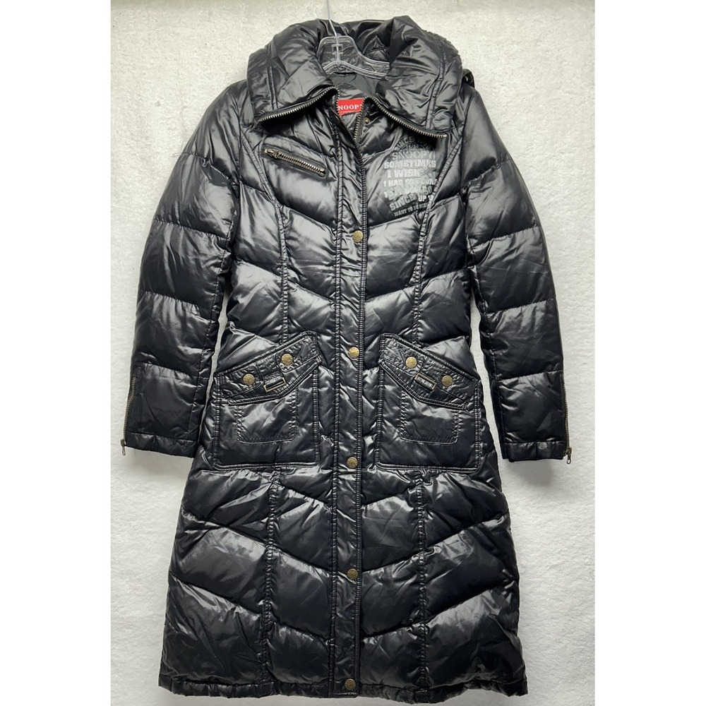 Snoopy Peanuts Womens Size S? Brown Long Sleev Full Zip Down Puffer Jacket